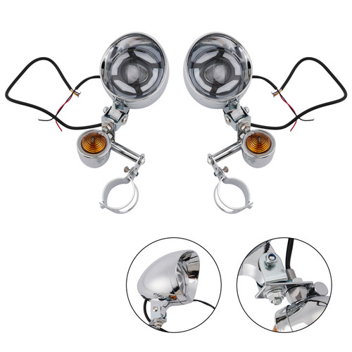 Motorcycle Beam Fog Lamp Custom Chrome W/ Bracket Fits For Racer Bobber Chopper