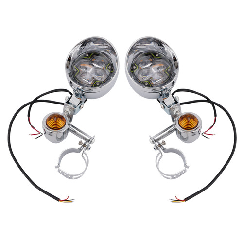 Motorcycle Beam Fog Lamp Custom Chrome W/ Bracket Fits For Racer Bobber Chopper