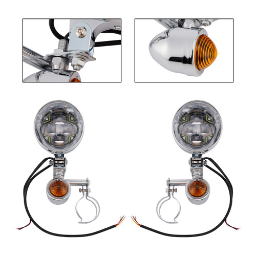 Motorcycle Beam Fog Lamp Custom Chrome W/ Bracket Fits For Racer Bobber Chopper