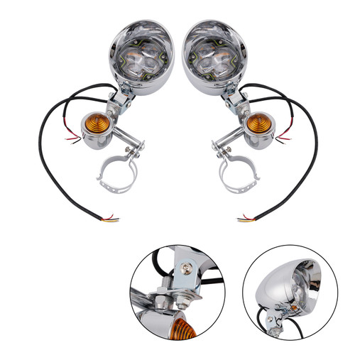 Motorcycle Beam Fog Lamp Custom Chrome W/ Bracket Fits For Racer Bobber Chopper