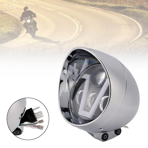 40W 5.75" Beam Headlight Fog Lamp Custom 4000Lm Chrome Fits For Racer Bobber