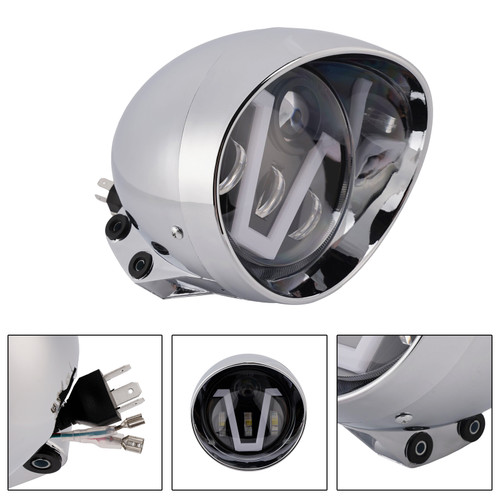 40W 5.75" Beam Headlight Fog Lamp Custom 4000Lm Chrome Fits For Racer Bobber