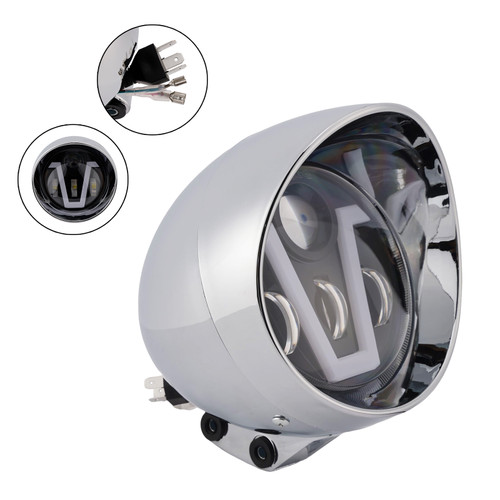 40W 5.75" Beam Headlight Fog Lamp Custom 4000Lm Chrome Fits For Racer Bobber