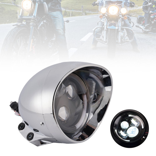 40W 5.75" Beam Headlight Fog Lamp Custom 4000Lm Chrome Fits For Racer Bobber
