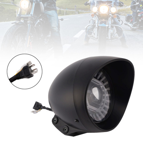 55W 5.75" Beam Headlight Fog Lamp Custom 4000Lm Black Fits For Racer Bobber