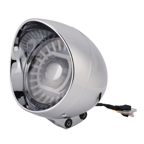 55W 5.75" Beam Headlight Fog Lamp Custom 4000Lm Chrome Fits For Racer Bobber
