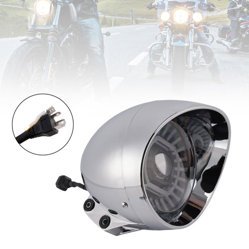 55W 5.75" Beam Headlight Fog Lamp Custom 4000Lm Chrome Fits For Racer Bobber