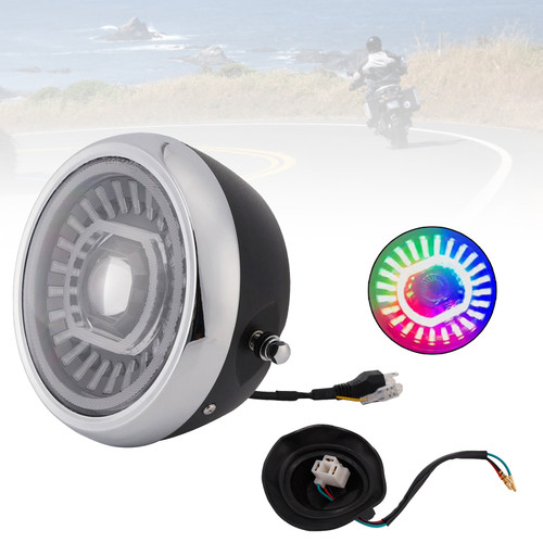 55W 7.5" Beam Headlight Fog Lamp Custom 4000Lm Chrome Fits For Racer Bobber