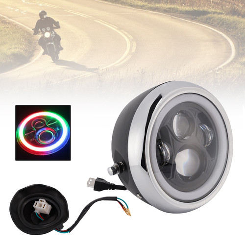 55W 7.5" Beam Headlight Fog Lamp Custom 4000Lm Chrome Fits For Racer Bobber