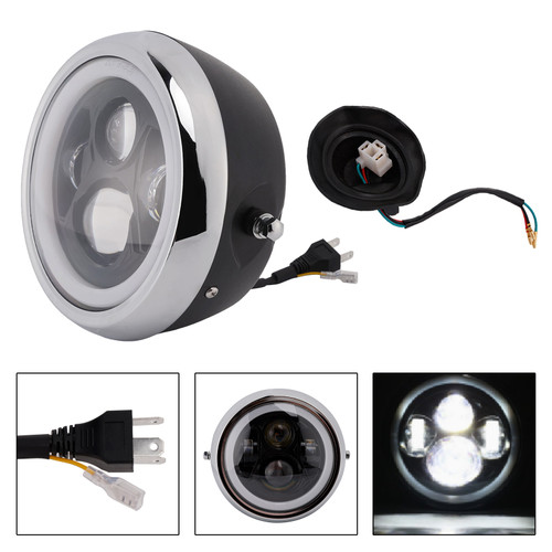 55W 7.5" Beam Headlight Fog Lamp Custom 4000Lm Chrome Fits For Racer Bobber