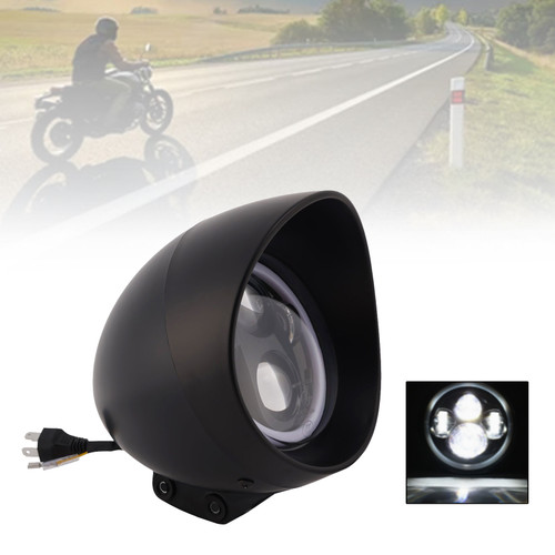 55W 5.75" Beam Headlight Fog Lamp Custom 4000Lm Black Fits For Racer Bobber