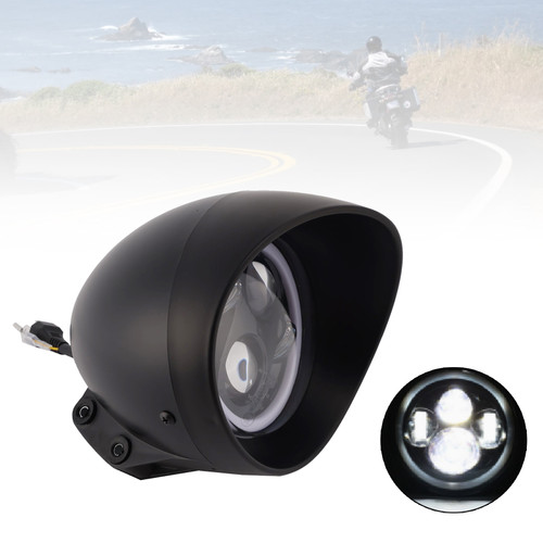 55W 5.75" Beam Headlight Fog Lamp Custom 4000Lm Black Fits For Racer Bobber