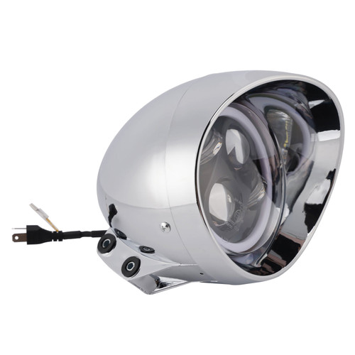 55W 5.75" Beam Headlight Fog Lamp Custom 4000Lm Chrome Fits For Racer Bobber