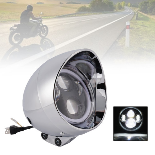 55W 5.75" Beam Headlight Fog Lamp Custom 4000Lm Chrome Fits For Racer Bobber