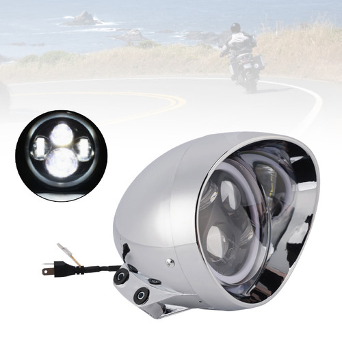 55W 5.75" Beam Headlight Fog Lamp Custom 4000Lm Chrome Fits For Racer Bobber