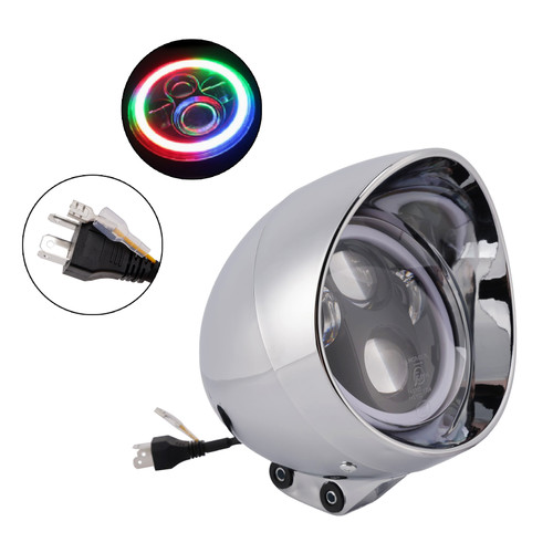 55W 5.75" Beam Headlight Fog Lamp Custom 4000Lm Chrome Fits For Racer Bobber