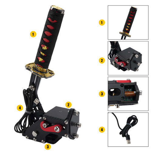 14Bit PC USB3.0 SIM Handbrake Sword Hilt for Racing Games Steering Wheel Stand
