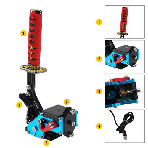 14Bit PC USB3.0 SIM Handbrake Sword Hilt for Racing Games Steering Wheel Stand