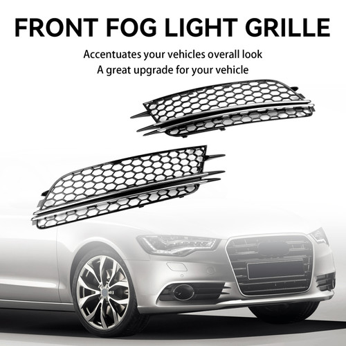 2PCS Front Fog Light Cover Bezel Bumper Grille Fit Audi A6 4G C7 2012-2015