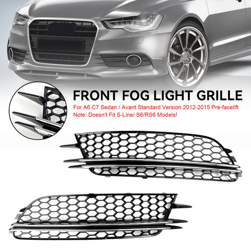 2PCS Front Fog Light Cover Bezel Bumper Grille Fit Audi A6 4G C7 2012-2015