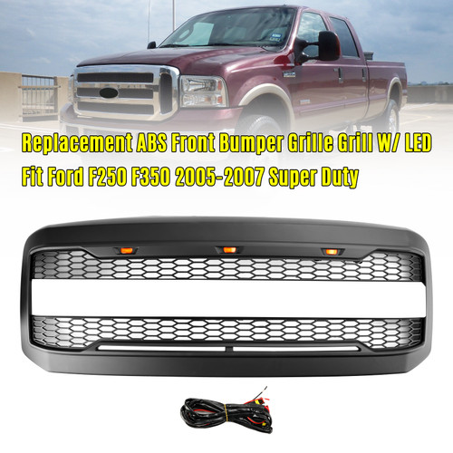Front Bumper Grill Grille W/ LED Fit Ford F250 F350 2005-2007 Super Duty