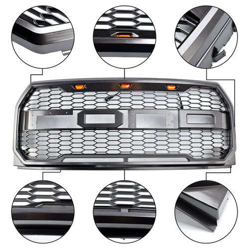 ABS Front Bumper Grill Grille Fit Ford F150 2015-2017 Raptor Style W/ LED