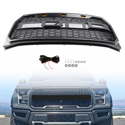 ABS Front Bumper Grill Grille Fit Ford F150 2015-2017 Raptor Style W/ LED