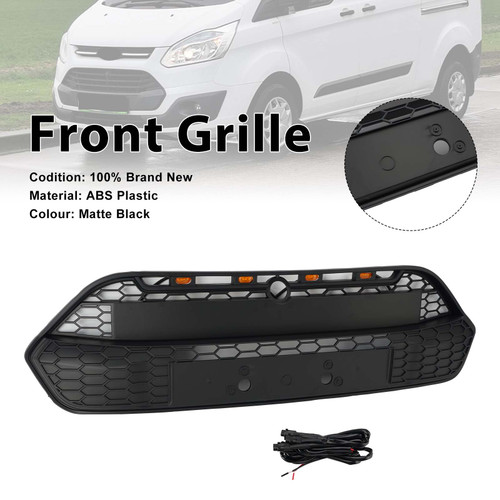 Matte Black Front Bumper Grille Grill Fit Ford Transit Custom 2013-2017 W/LED