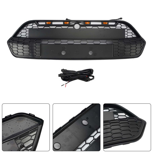 Matte Black Front Bumper Grille Grill Fit Ford Transit Custom 2013-2017 W/LED