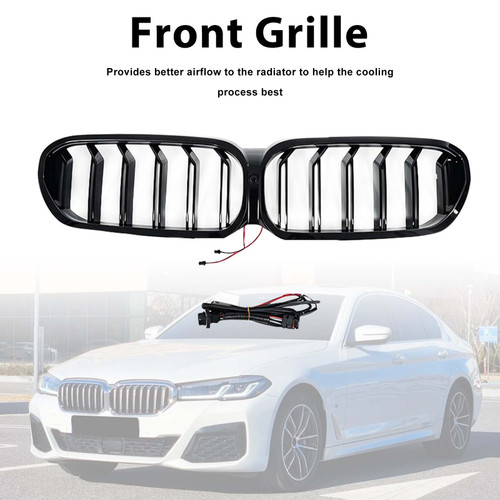 Front Kidney Grill Grille Fit BMW 5-Series G30 G38 2021-2024 W/LED