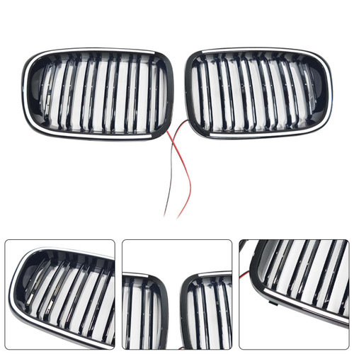 Gloss Black Front Kidney Bumper Grill Grille Fit BMW E46 2-Door 1998-2001 W/LED