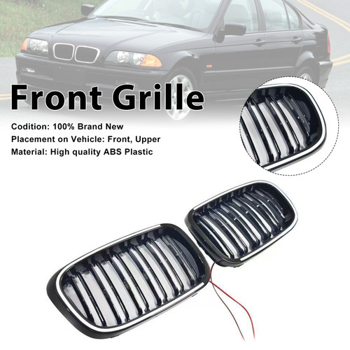 Black Front Bumper Grille Fit BMW 3 Series E46 4-Door Pre-LCI 1999-2001 W/LED