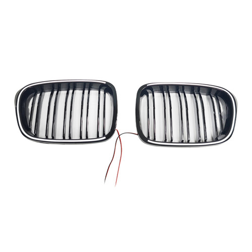 Gloss Black Front Kidney Grill Grille Fit BMW 5 Series E39 1998-2003 W/LED