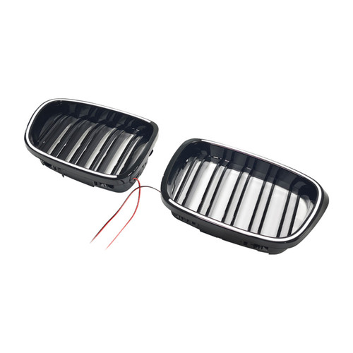 Gloss Black Front Kidney Grill Grille Fit BMW 5 Series E39 1998-2003 W/LED