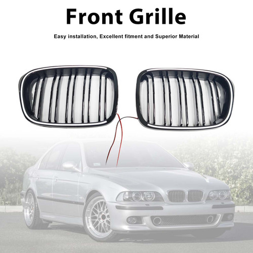 Gloss Black Front Kidney Grill Grille Fit BMW 5 Series E39 1998-2003 W/LED
