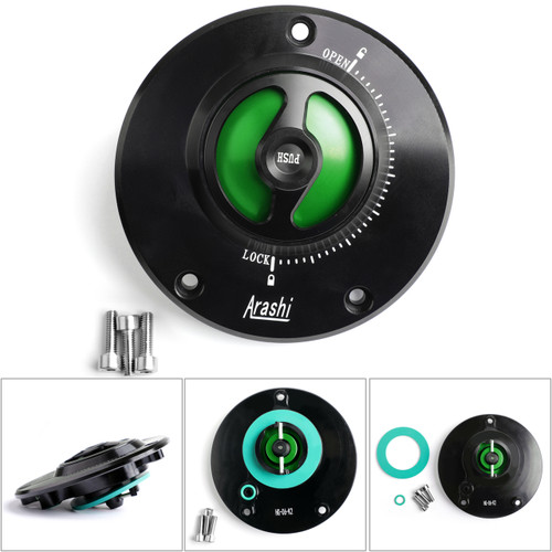 CNC Keyless Fuel Gas Tank Cap For Kawasaki GTR 1400 2010+ Ninja 1000 ZX-10R 2008+ Green CNC Keyless Fuel Gas Tank Cap For Kawasaki GTR 1400 2010+ Ninja 1000 ZX-10R 2008+ Green