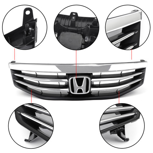 Honda Accord 2011-2012 Front Upper Bumper Hood Grille Black Chrome