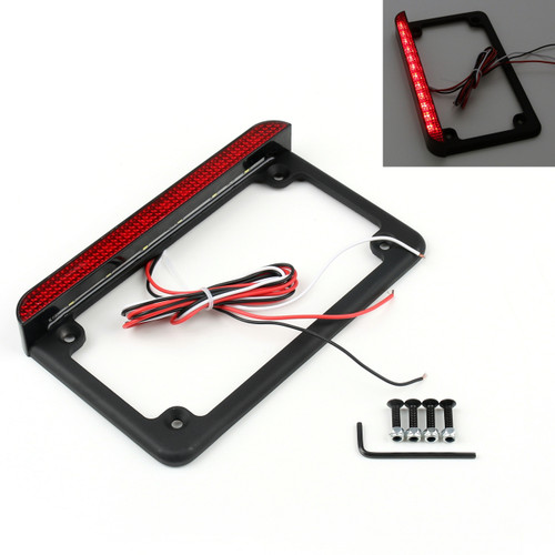 6" LED License Plate Frame With LED Tail Brake Light Universal Motorcycle Black