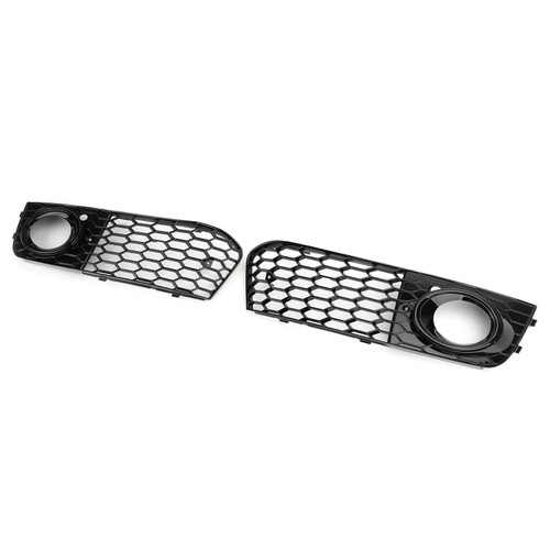 Pair Honeycomb Mesh Fog Light Open Vent Grill Intake Fit For Audi A4 B8 2009-2012 BLK