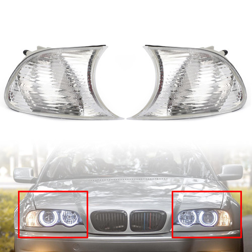 Pair Left+Right Corner Lights Turn Signal Lamps Fit For BMW E46 2 Doors 1998-2001 white