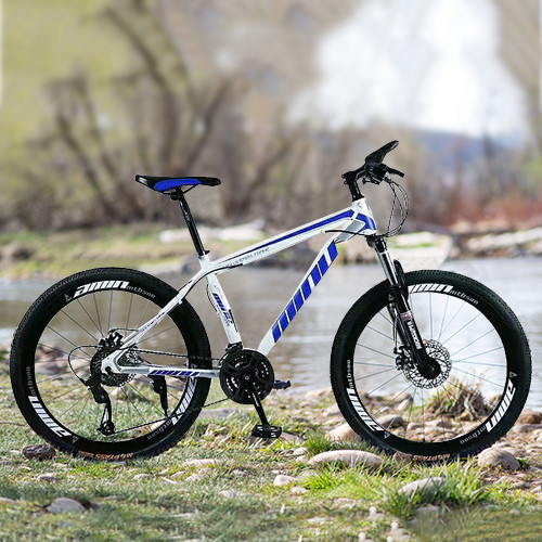 MTB Mountain Bike 26" Wheels 21 Speed Bicycle White&Blue Disc Bicycles+Bike Lock+Air Pump