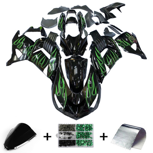 Fairings Kawasaki ZX14R Black & Green Flame Ninja Racing (2006-2011)