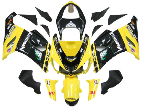 2005-2006 Kawasaki ZX6R 636 Amotopart Fairings Black Yellow ZX6R Racing