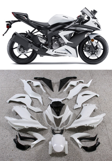 2013-2018 Kawasaki ZX6R 636 Amotopart Fairings Plastics White Ninja Racing 2013-2018 Kawasaki ZX6R 636 Amotopart Fairings Plastics White Ninja Racing