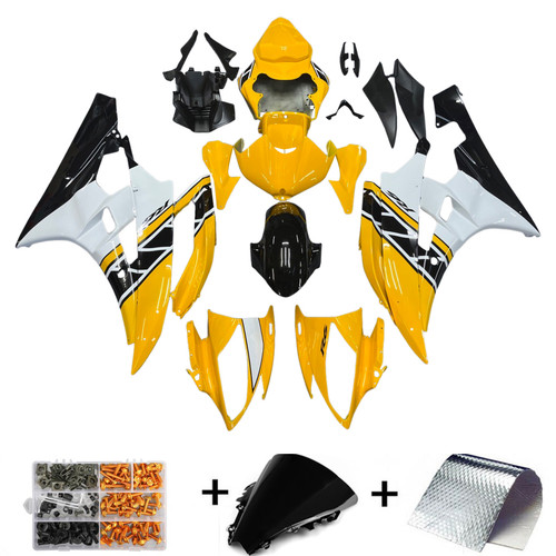 2006-2007 Yamaha YZF R6 Amotopart Fairing Yellow White Injection Plastic Kit Generic