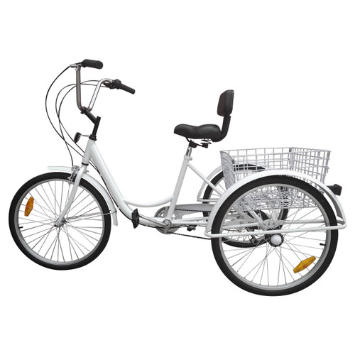 7-Speed 24" Adult 3-Wheel Tricycle Cruise Bike Bicycle With Basket White