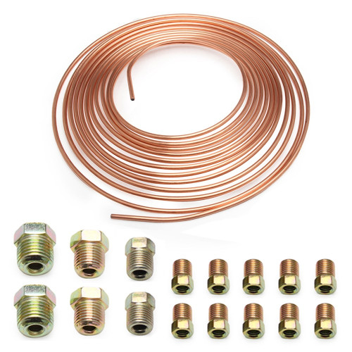 Copper Nickel Brake Line Tubing Kit 3/16 OD 25 Foot Coil Roll All Size Fittings