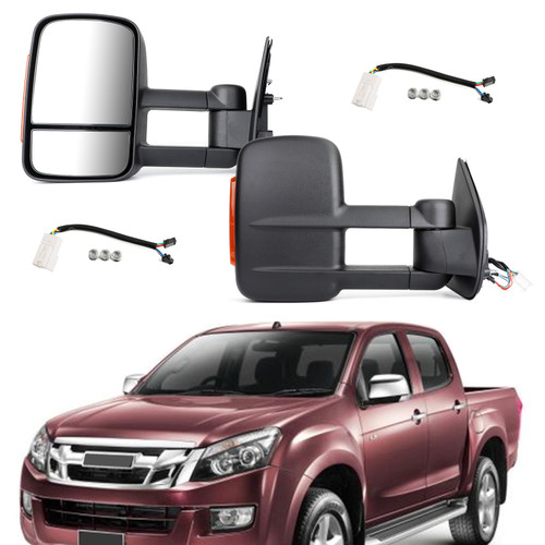 Pair Extendable Towing Mirrors For Isuzu D-MAX 2012+ & Holden Colorado RG FZ Black