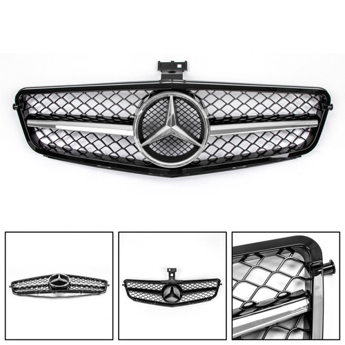 Gloss Black Chrome Grille For Benz W204 C-Class C300 C350 ABS 2008-2014