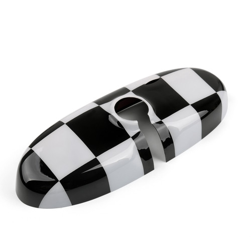 Black Checkered Pattern Rear View Mirror Cover For BMW MINI Cooper R55 R56